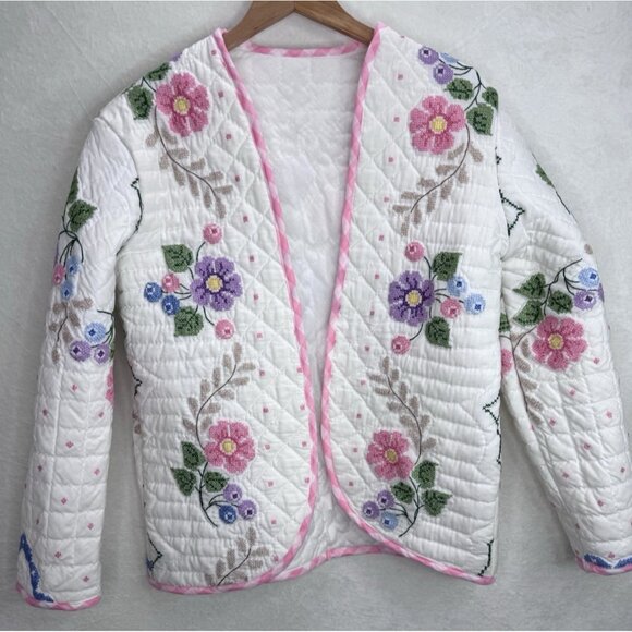 Handmade Crossstitch Upcycled Mentorsilly Jacket Size Large - Picture 6 of 12